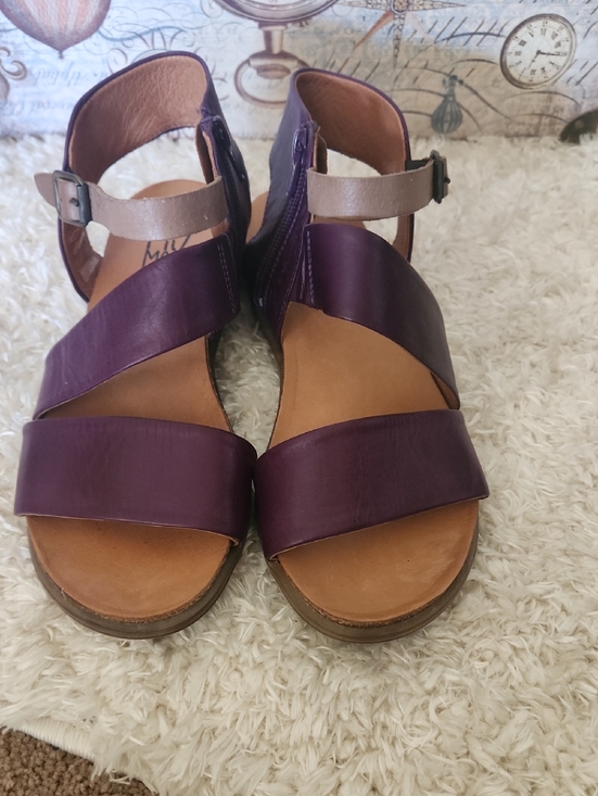 Miz Mooz Shoes - Miz Mooz Meadow Purple Leather Strappy Ankle Sandals with Tan Footbed